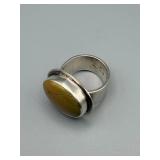 JLW 925 Sterling Silver Ring - Honey-Brown Oval Cabochon