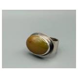 JLW 925 Sterling Silver Ring - Honey-Brown Oval Cabochon