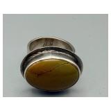 JLW 925 Sterling Silver Ring - Honey-Brown Oval Cabochon