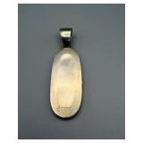 Sterling Silver Inlay Pendant with Orange Cabochon & Green Mosaic Border