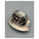 Sterling Silver Turquoise Ring - Large Turquoise Cabochon, Hammered Bezel