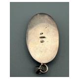 Sterling Silver Pendant - Oval Red-Brown Agate with White Inlay (925 Italy)