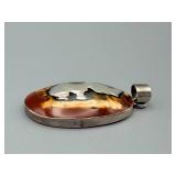Sterling Silver Pendant - Oval Red-Brown Agate with White Inlay (925 Italy)