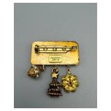 Natural Art Vintage Christmas Brooch with Santa Plaque and Dangling Charms