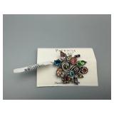 Patricia Brooch - Handmade in Africa, Multicolor Gem Swirl with Crystals (New with Tags)