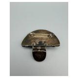 Vintage Two-Stone Turquoise Cabochon & Pale Inlay Metal Brooch Pin