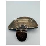 Vintage Two-Stone Turquoise Cabochon & Pale Inlay Metal Brooch Pin