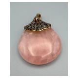 Barse Rose Quartz Pendant - Thailand Gold-Tone Filigree Cap
