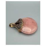Barse Rose Quartz Pendant - Thailand Gold-Tone Filigree Cap