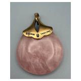 Barse Rose Quartz Pendant - Thailand Gold-Tone Filigree Cap