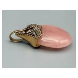 Barse Rose Quartz Pendant - Thailand Gold-Tone Filigree Cap