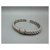 Judith Ripka 925 Silver CZ Bracelet - Rope Twist Center (Thailand)