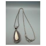 Sterling Silver Teardrop Pendant Necklace - Mother-of-Pearl Inlay - Indonesia 925