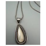 Sterling Silver Teardrop Pendant Necklace - Mother-of-Pearl Inlay - Indonesia 925