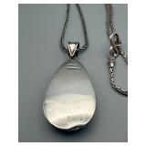 Sterling Silver Teardrop Pendant Necklace - Mother-of-Pearl Inlay - Indonesia 925