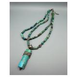 Two-Strand Turquoise Pendant Necklace in Sterling Silver 925 - Indonesia