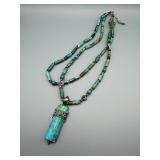 Two-Strand Turquoise Pendant Necklace in Sterling Silver 925 - Indonesia