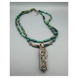 Two-Strand Turquoise Pendant Necklace in Sterling Silver 925 - Indonesia