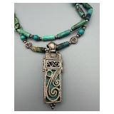 Two-Strand Turquoise Pendant Necklace in Sterling Silver 925 - Indonesia