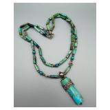 Two-Strand Turquoise Pendant Necklace in Sterling Silver 925 - Indonesia