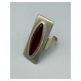 Jorgen Jensen Pewter Ring Denmark - Red Glass Cabochon Bezel