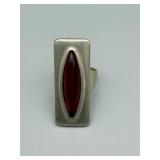 Jorgen Jensen Pewter Ring Denmark - Red Glass Cabochon Bezel