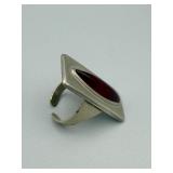 Jorgen Jensen Pewter Ring Denmark - Red Glass Cabochon Bezel