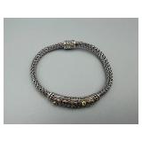 Sterling Silver Braided Bracelet with Ornate Filigree Center & Gemstones