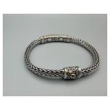 Sterling Silver Braided Bracelet with Ornate Filigree Center & Gemstones