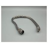 Sterling Silver Braided Bracelet with Ornate Filigree Center & Gemstones