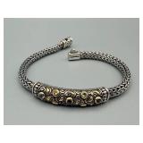 Sterling Silver Braided Bracelet with Ornate Filigree Center & Gemstones