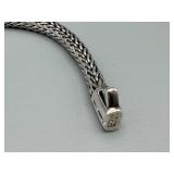 Sterling Silver Braided Bracelet with Ornate Filigree Center & Gemstones