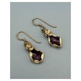 Drop Earrings - Purple Cabochon, Handcrafted Gold-Tone Wire-Wrapped Pair