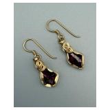 Drop Earrings - Purple Cabochon, Handcrafted Gold-Tone Wire-Wrapped Pair