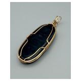 Pendant - Black Onyx Oval with Gold-Tone Wire-Wrapped Setting