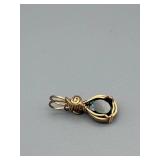 Green Teardrop Pendant - Wire-Wrapped Gold-Tone Setting with Dark Green Gem