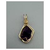 Amethyst Pendant - Gold-Tone Wire-Wrap