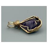 Amethyst Pendant - Gold-Tone Wire-Wrap