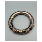 Silver-Tone Hinged Bangle Bracelet with Knurled Bands and Circular Rosette Motifs