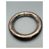 Silver-Tone Hinged Bangle Bracelet with Knurled Bands and Circular Rosette Motifs