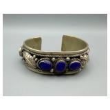 Mexican Sterling Silver Bracelet - Blue Cabochon Stones