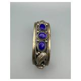 Mexican Sterling Silver Bracelet - Blue Cabochon Stones