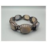 Bracelet - Silver-Tone Filigree Oval Cabochon Stones, Multi-Colored
