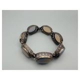 Bracelet - Silver-Tone Filigree Oval Cabochon Stones, Multi-Colored