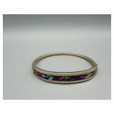 Bracelet - Gold-Tone Bangle with Purple Enamel Inlay and Iridescent Accent Pattern