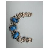 Silver Bracelet With 3 Turquoise Cabochons - Southwestern Style