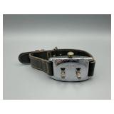 Golfer Wristwatch - Vintage Rectangular Silver Tone Case, Leather Strap