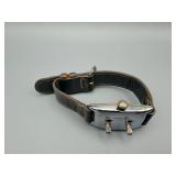 Golfer Wristwatch - Vintage Rectangular Silver Tone Case, Leather Strap