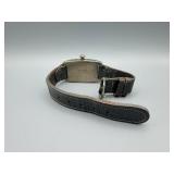 Golfer Wristwatch - Vintage Rectangular Silver Tone Case, Leather Strap