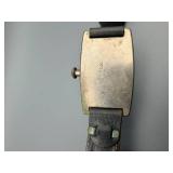 Golfer Wristwatch - Vintage Rectangular Silver Tone Case, Leather Strap